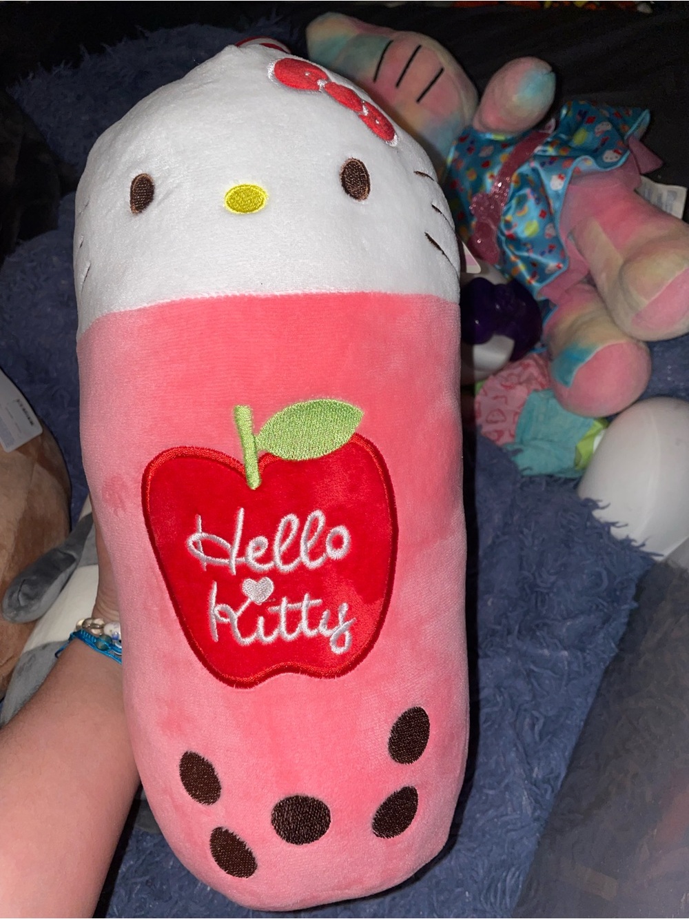Sanrio Hello Kitty Pink Bubble Tea Plush with Red Apple Embroidery